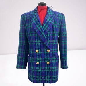 Dana Buchman Vintage 100% Wool 80's Colorful Plaid Suit Jacket Blazer Size 6
